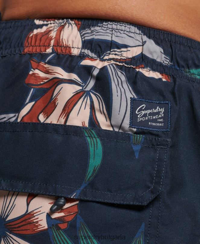 Superdry облекло N00H40 военноморски флот мъже хавайски рециклирани бански шорти