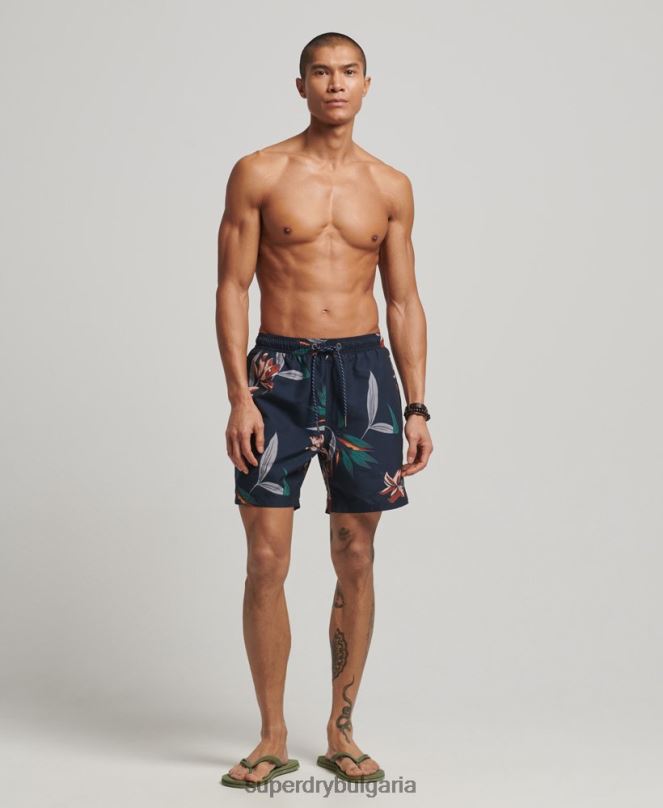 Superdry облекло N00H40 военноморски флот мъже хавайски рециклирани бански шорти