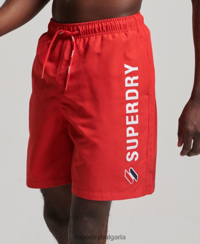 Superdry облекло N00H422 червен мъже 19-инчови рециклирани бански шорти с апликация