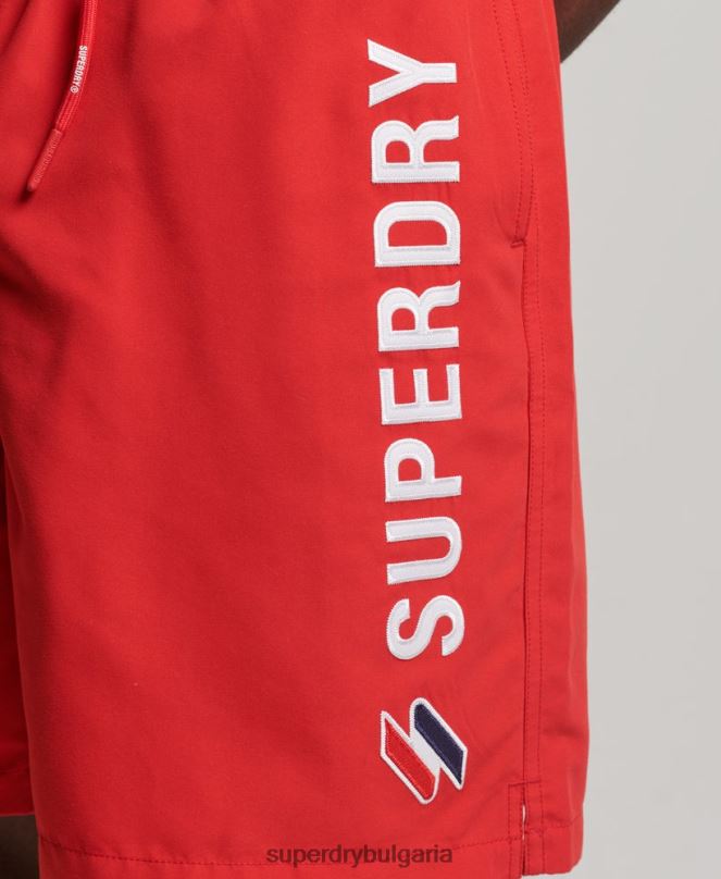 Superdry облекло N00H422 червен мъже 19-инчови рециклирани бански шорти с апликация