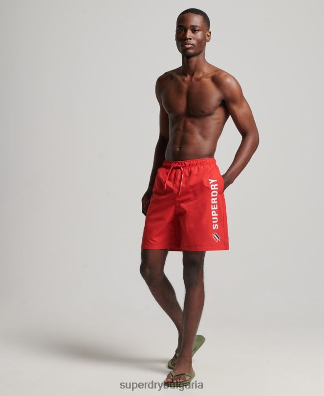 Superdry облекло N00H422 червен мъже 19-инчови рециклирани бански шорти с апликация