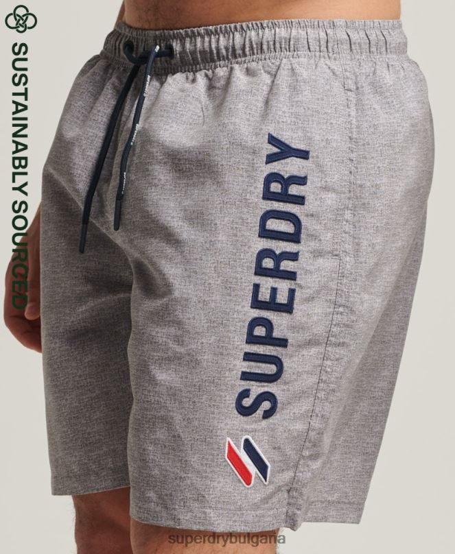 Superdry облекло N00H428 светло сив мъже 19-инчови рециклирани бански шорти с апликация