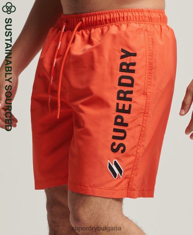 Superdry облекло N00H430 оранжево мъже 19-инчови рециклирани бански шорти с апликация