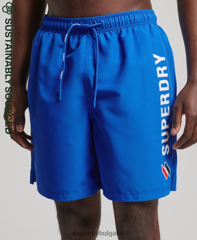 Superdry облекло N00H433 син мъже 19-инчови рециклирани бански шорти с апликация