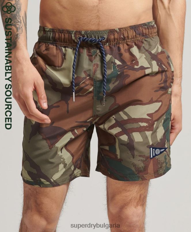 Superdry облекло N00H437 зелено мъже винтидж университетски рециклирани бански шорти