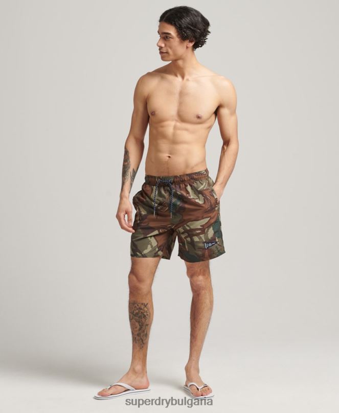 Superdry облекло N00H437 зелено мъже винтидж университетски рециклирани бански шорти