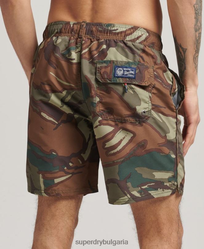 Superdry облекло N00H437 зелено мъже винтидж университетски рециклирани бански шорти