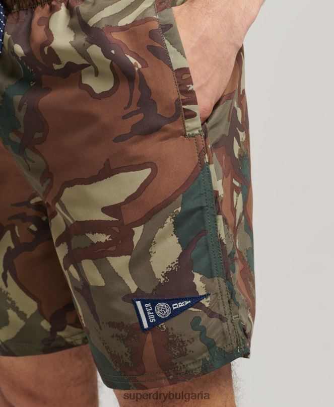 Superdry облекло N00H437 зелено мъже винтидж университетски рециклирани бански шорти