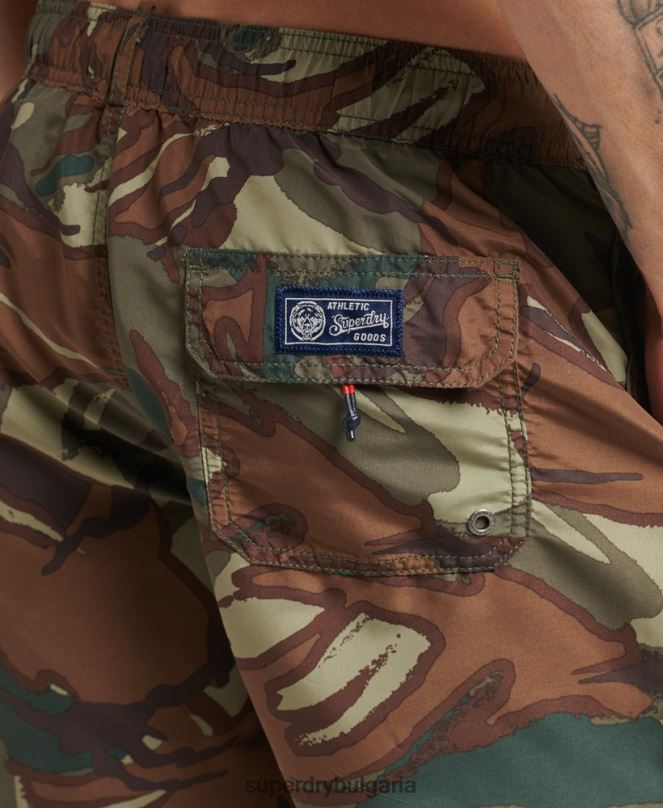 Superdry облекло N00H437 зелено мъже винтидж университетски рециклирани бански шорти