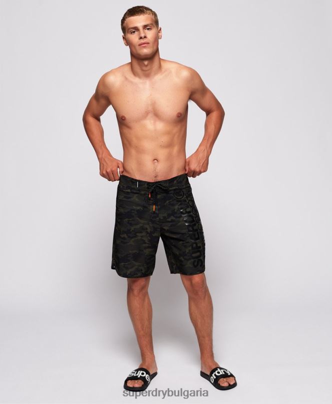 Superdry облекло N00H449 зелено мъже шорти за дъска за дълбоки води