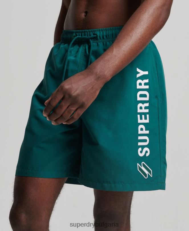 Superdry облекло N00H452 зелено мъже 19-инчови рециклирани бански шорти с апликация