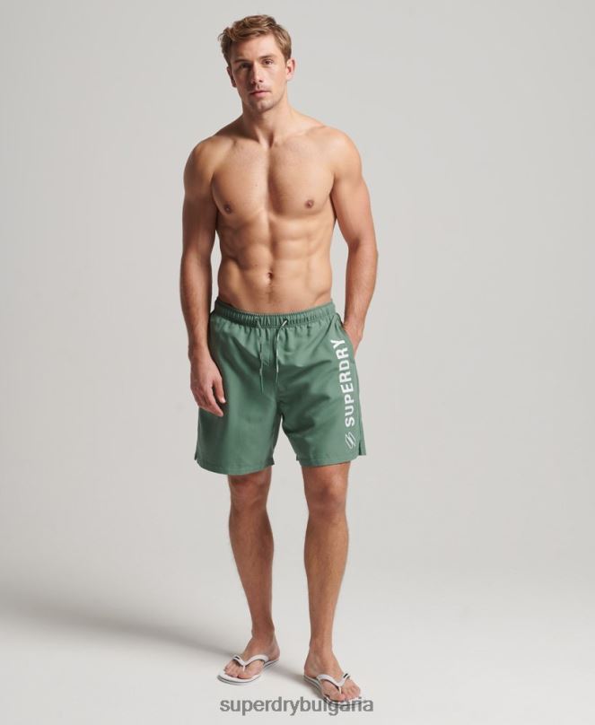 Superdry облекло N00H56 зелено мъже 19-инчови рециклирани бански шорти с апликация