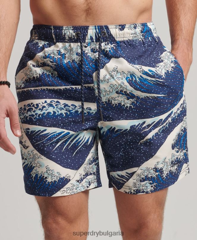 Superdry облекло N00H96 син мъже хавайски рециклирани бански шорти