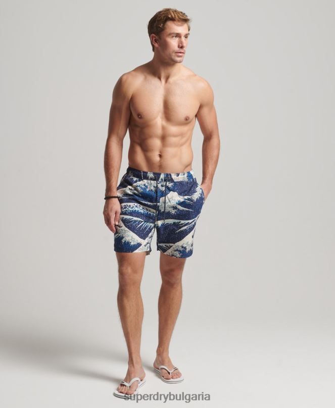 Superdry облекло N00H96 син мъже хавайски рециклирани бански шорти