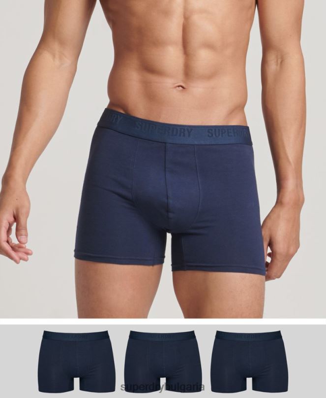 Superdry облекло N00H1600 военноморски флот мъже Боксери от органичен памук троен пакет