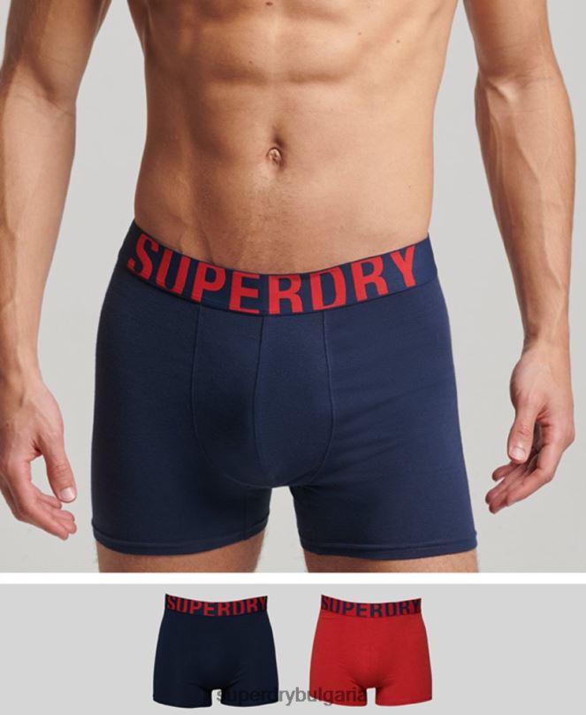Superdry облекло N00H1621 военноморски флот мъже Двойна опаковка боксерки от органичен памук с двойно лого