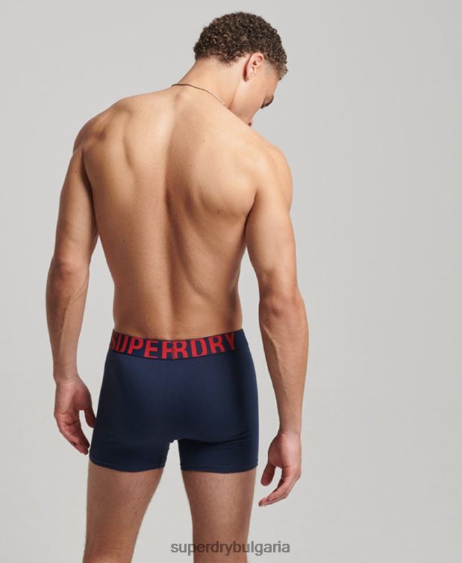 Superdry облекло N00H1621 военноморски флот мъже Двойна опаковка боксерки от органичен памук с двойно лого