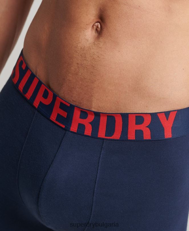 Superdry облекло N00H1621 военноморски флот мъже Двойна опаковка боксерки от органичен памук с двойно лого