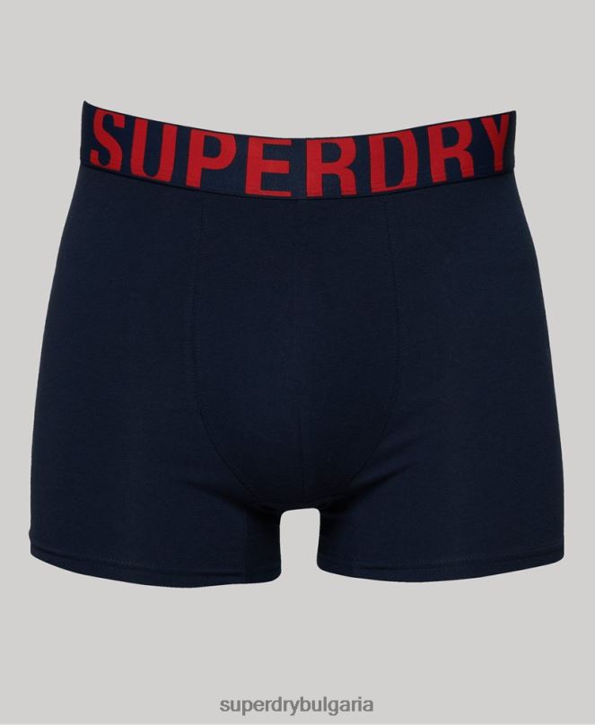 Superdry облекло N00H1621 военноморски флот мъже Двойна опаковка боксерки от органичен памук с двойно лого
