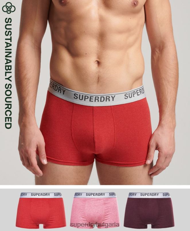Superdry облекло N00H1751 червен мъже органичен памук багажник тройна опаковка