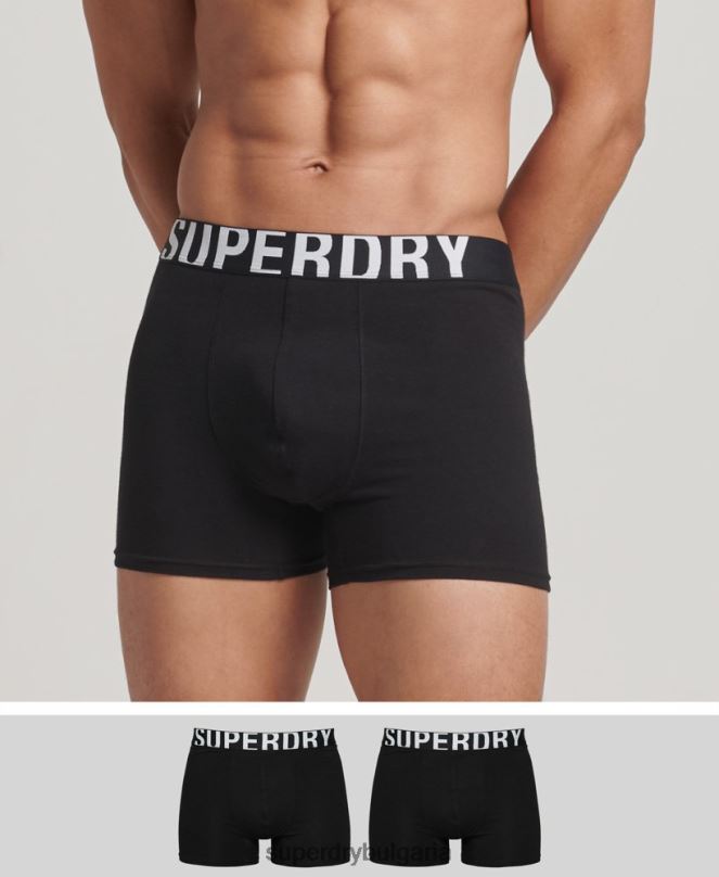 Superdry облекло N00H1758 черен мъже боксерка от органичен памук с двойно лого двойна опаковка