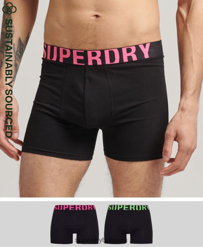 Superdry облекло N00H1761 черен мъже Двойна опаковка боксерки от органичен памук с двойно лого