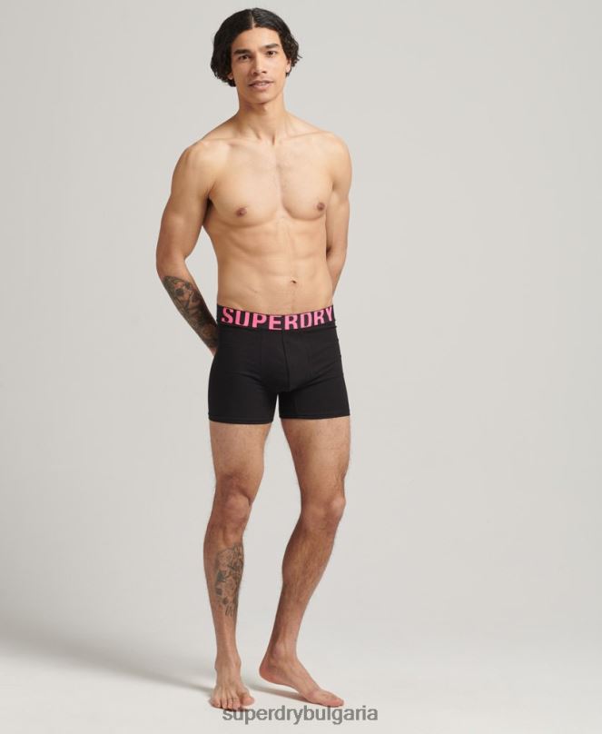 Superdry облекло N00H1761 черен мъже Двойна опаковка боксерки от органичен памук с двойно лого
