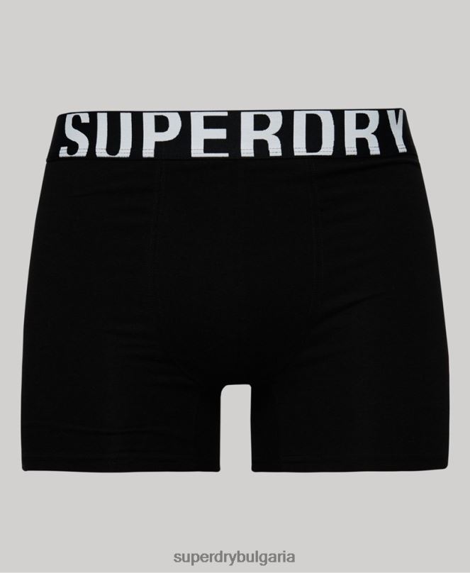 Superdry облекло N00H1770 черен мъже боксерка от органичен памук с двойно лого двойна опаковка