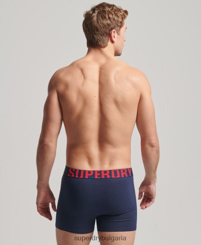 Superdry облекло N00H1794 военноморски флот мъже боксерка от органичен памук с двойно лого двойна опаковка