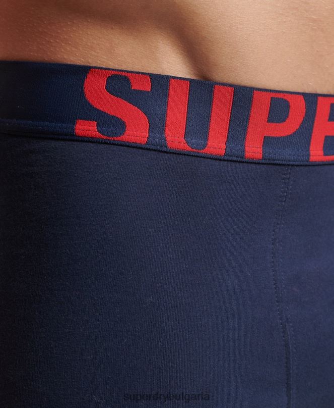 Superdry облекло N00H1794 военноморски флот мъже боксерка от органичен памук с двойно лого двойна опаковка