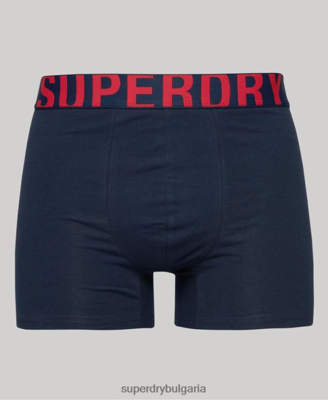 Superdry облекло N00H1794 военноморски флот мъже боксерка от органичен памук с двойно лого двойна опаковка