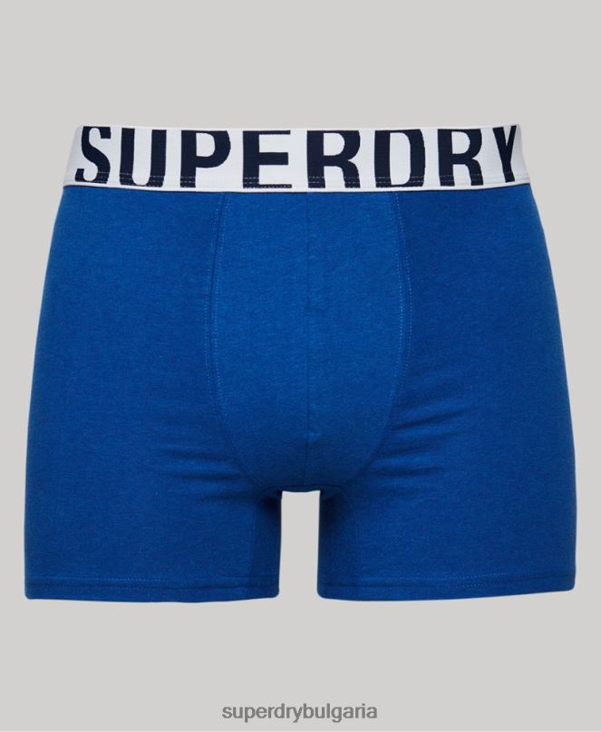 Superdry облекло N00H1835 син мъже боксерка от органичен памук с двойно лого двойна опаковка