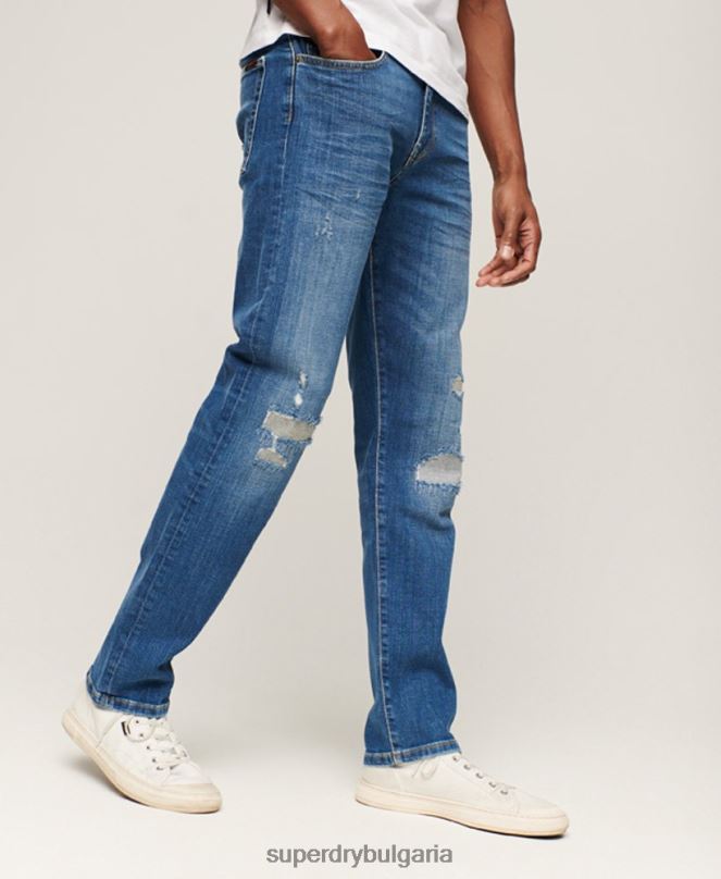 Superdry облекло N00H1214 син мъже тънки прави дънки от органичен памук