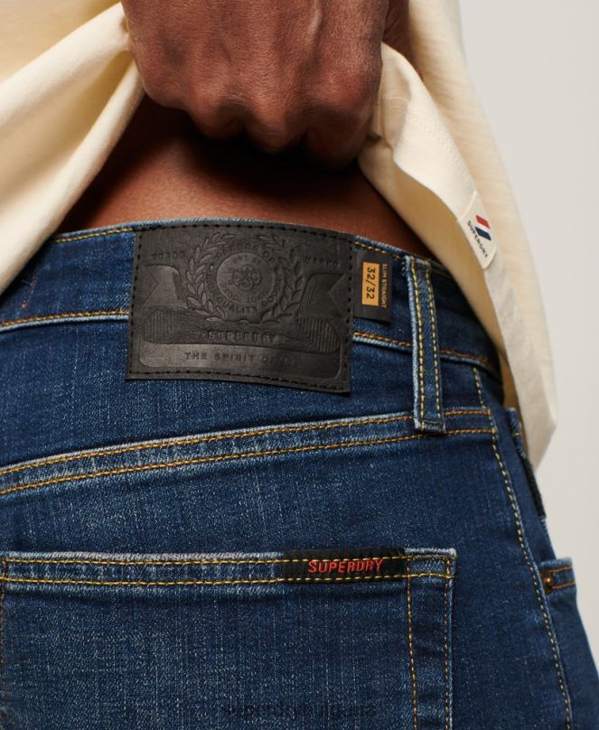 Superdry облекло N00H1225 син мъже тънки прави дънки от органичен памук