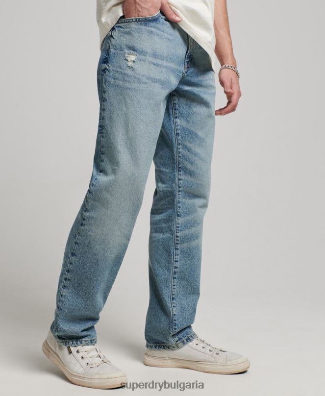 Superdry облекло N00H1231 светло синьо мъже прави дънки от органичен памук