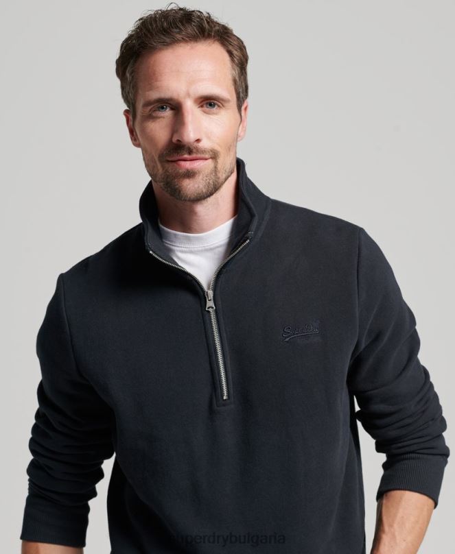 Superdry облекло N00H104 военноморски флот мъже ретро суичър с бродирано лого и хенли с цип