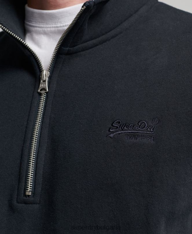 Superdry облекло N00H104 военноморски флот мъже ретро суичър с бродирано лого и хенли с цип