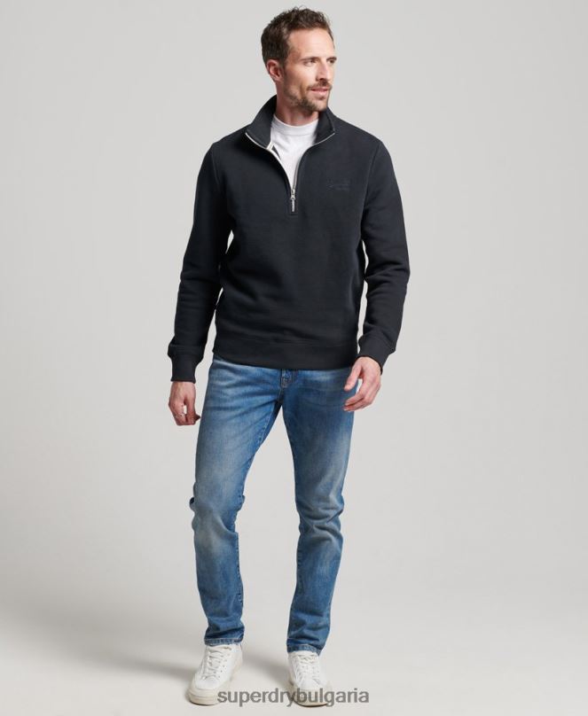 Superdry облекло N00H104 военноморски флот мъже ретро суичър с бродирано лого и хенли с цип