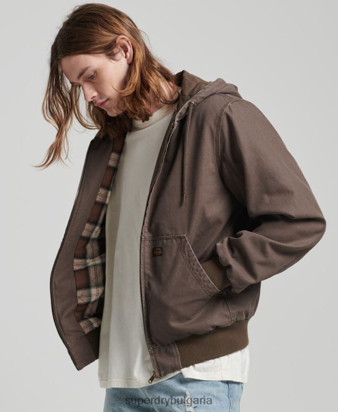 Superdry облекло N00H25 кафяво мъже работно облекло качулка