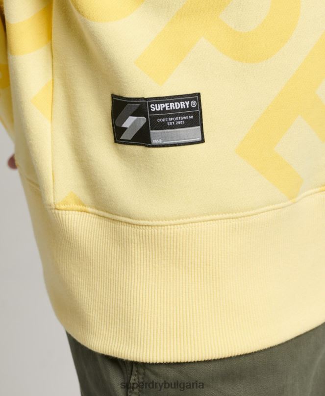 Superdry облекло N00H3435 жълто мъже основно лого върху целия суитшърт на print crew