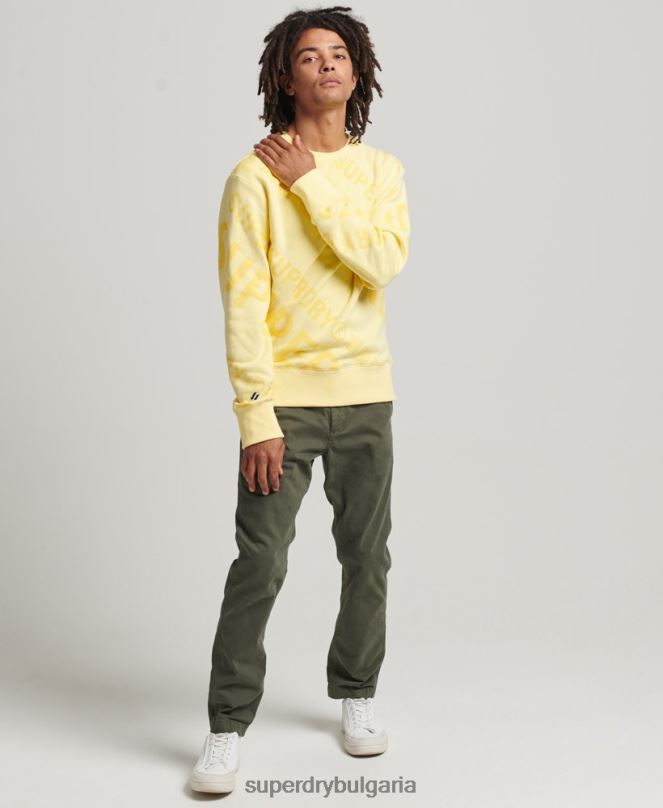 Superdry облекло N00H3435 жълто мъже основно лого върху целия суитшърт на print crew