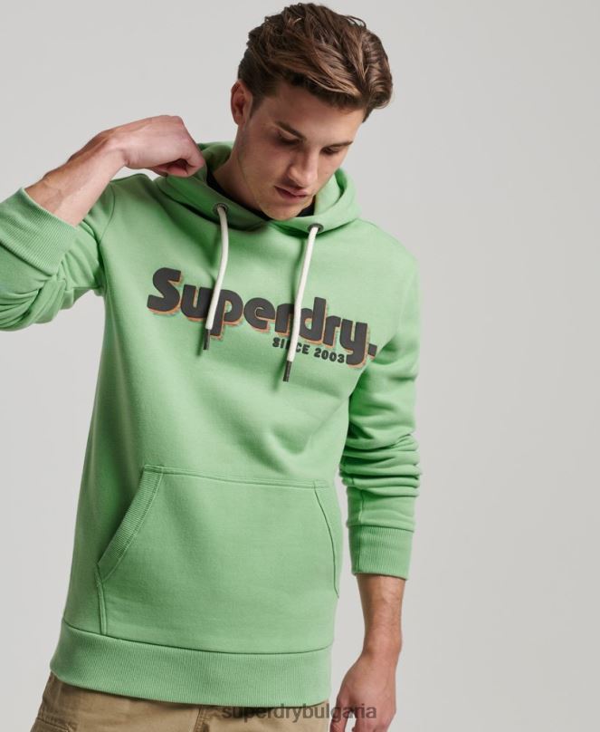Superdry облекло N00H38 зелено мъже класическа качулка с лого на терена