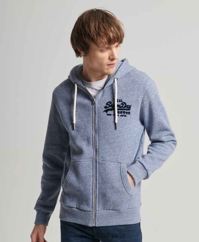 Superdry облекло N00H39 син мъже суичър с ретро лого в тон с цип