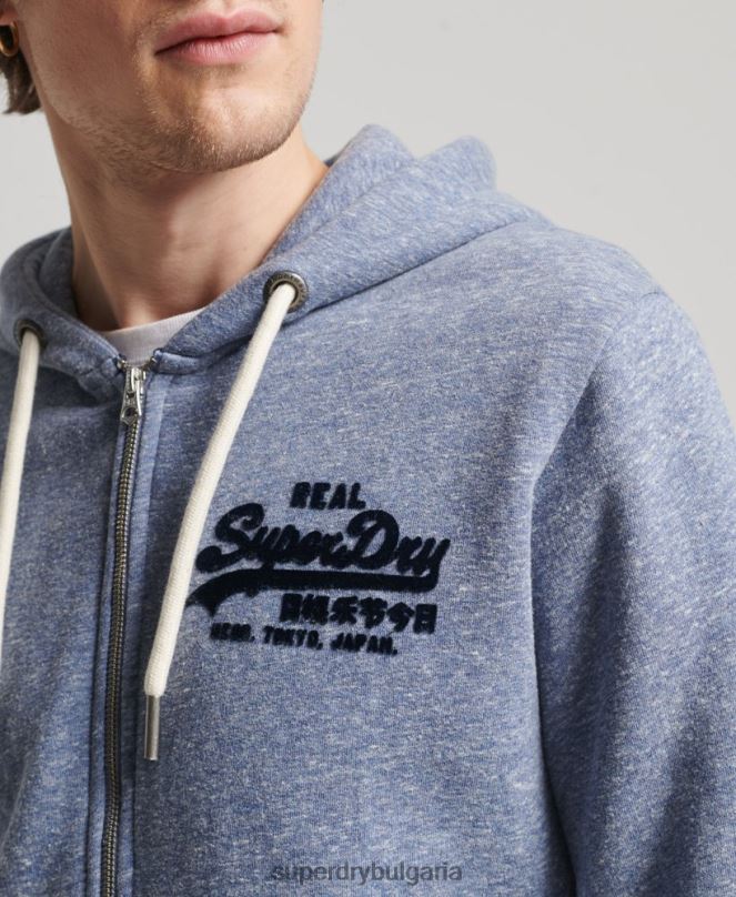 Superdry облекло N00H39 син мъже суичър с ретро лого в тон с цип