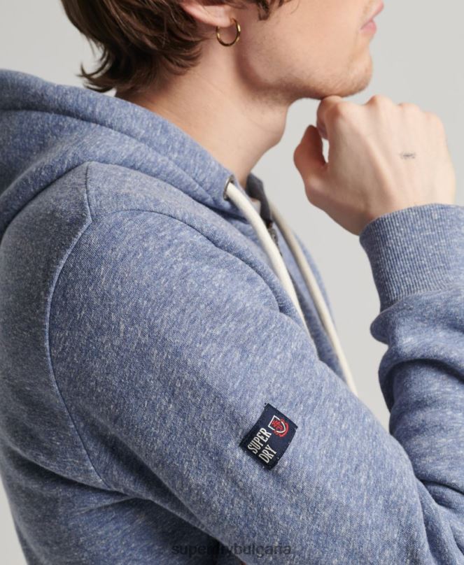 Superdry облекло N00H39 син мъже суичър с ретро лого в тон с цип