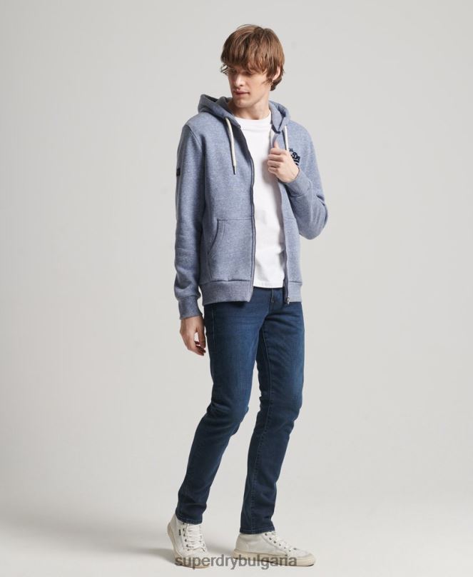 Superdry облекло N00H39 син мъже суичър с ретро лого в тон с цип