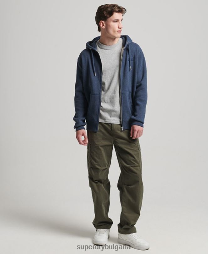 Superdry облекло N00H459 военноморски флот мъже ретро суичър с цип с бродирано лого