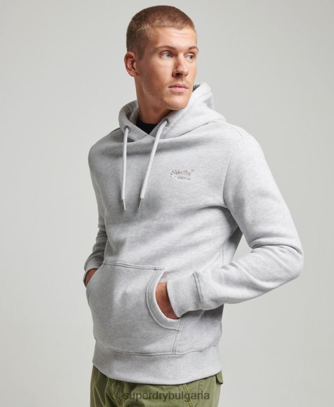 Superdry облекло N00H460 светло сив мъже ретро суичър с бродирано лого