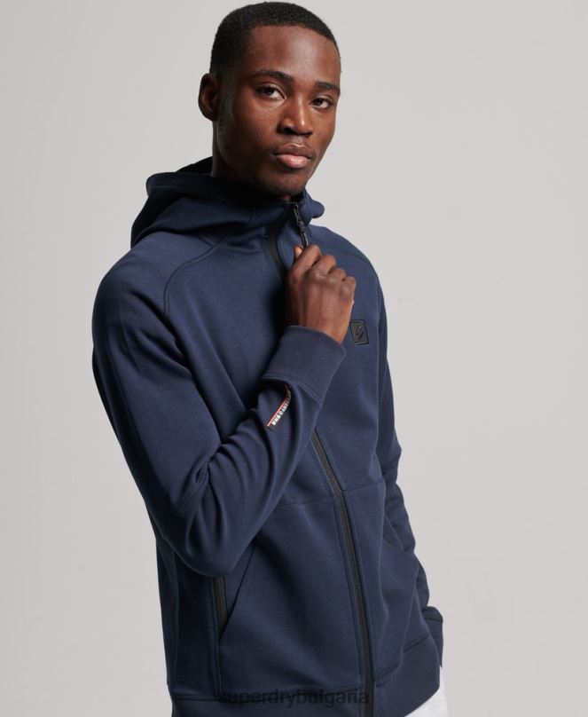 Superdry облекло N00H461 син мъже суичър с цип код тек