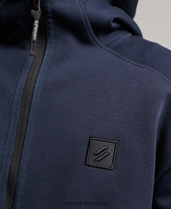 Superdry облекло N00H461 син мъже суичър с цип код тек